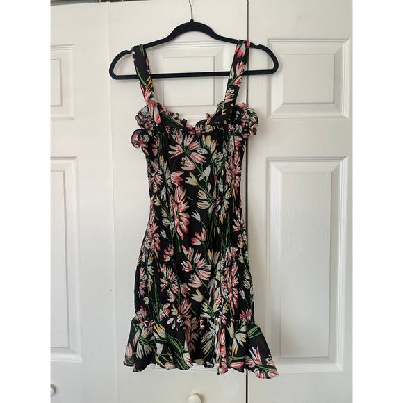 Likely Women's Charleigh Black Floral Smocked Side Ruffle Mini Dress • Size 2 - Picture 3 of 5